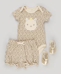 Body-Infantil-Estampado-Animal-Print-com-Bordado-Manga-Curta-Decote-Redondo-em-Algodao---Sustentavel-Bege-8934426-Bege_3
