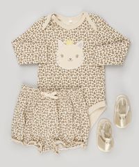 Body-Infantil-Estampado-Animal-Print-com-Bordado-Manga-Longa-Decote-Redondo-em-Algodao---Sustentavel-Bege-8934303-Bege_3