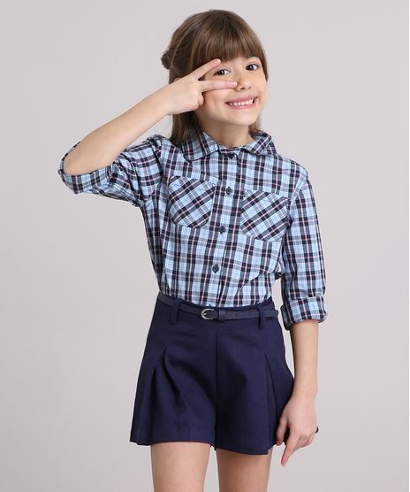 Camisa-Infantil-Xadrez-com-Bolsos-Manga-Longa-Azul-Claro-8912639-Azul_Claro_1