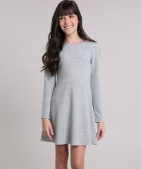 Vestido-Infantil-Canelado-Manga-Longa-com-Abertura-Cinza-Mescla-9140695-Cinza_Mescla_1