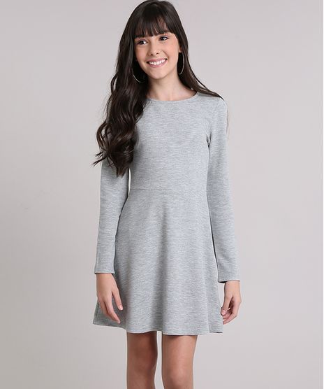 Vestido-Infantil-Canelado-Manga-Longa-com-Abertura-Cinza-Mescla-9140695-Cinza_Mescla_1