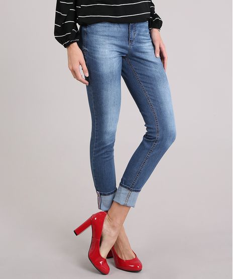 Calca-Jeans-Feminina-Cigarrete-com-Barra-Dobrada-Cintura-Alta-Azul-Medio-9133697-Azul_Medio_1