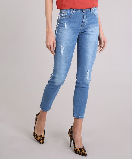Calca-Jeans-Feminina-Cigarrete-Faixa-Lateral-com-Lurex-Azul-Medio-9201338-Azul_Medio_1