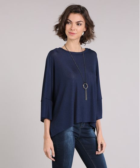 Blusa-Feminina-Ampla-Canelada-Manga-Morcego-Curta-Decote-Redondo-Azul-Marinho-9145034-Azul_Marinho_1