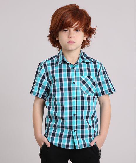 Camisa-Infantil-Xadrez-Manga-Curta-com-Bolso-Verde-8439929-Verde_1