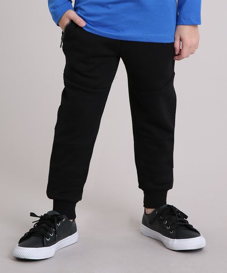 Calca-Infantil-Jogger-em-Moletom-com-Bolsos-e-Ziper-Preta-8861980-Preto_1