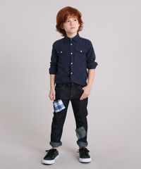 Calca-Jeans-Infantil-com-Retalho-Xadrez-em-Algodao---Sustentavel-Azul-Escuro-9169395-Azul_Escuro_3