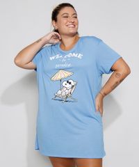 Camisola-Feminina-Plus-Size-Manga-Curta--Welcome-To-Paradise--Snoopy-Azul-9974467-Azul_1