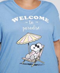 Camisola-Feminina-Plus-Size-Manga-Curta--Welcome-To-Paradise--Snoopy-Azul-9974467-Azul_2