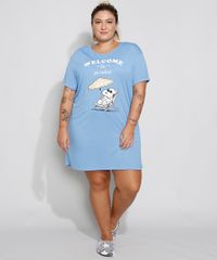 Camisola-Feminina-Plus-Size-Manga-Curta--Welcome-To-Paradise--Snoopy-Azul-9974467-Azul_3