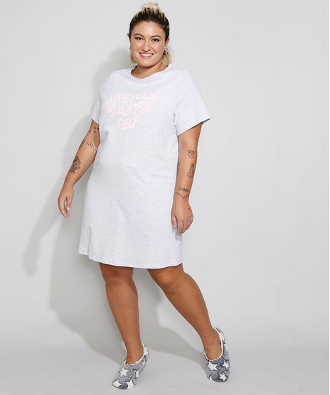 Camisola-Feminina-Plus-Size-Manga-Curta--Love-Your-Beautiful-Self--Cinza-Mescla-9974466-Cinza_Mescla_1