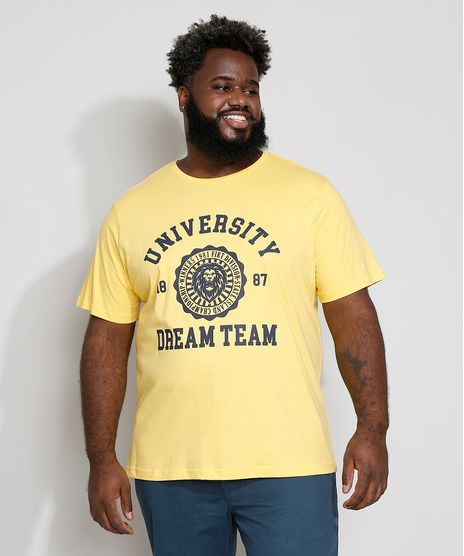 Camiseta-Masculina-Plus-Size--University--Manga-Curta-Gola-Careca-Amarela-9981190-Amarelo_1