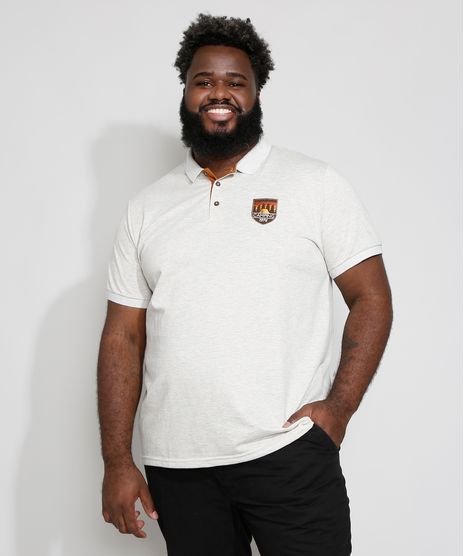 Polo-Masculina-Plus-Size-Comfort-Manga-Curta-com-Bordado-Cinza-Mescla-Claro-9982810-Cinza_Mescla_Claro_1