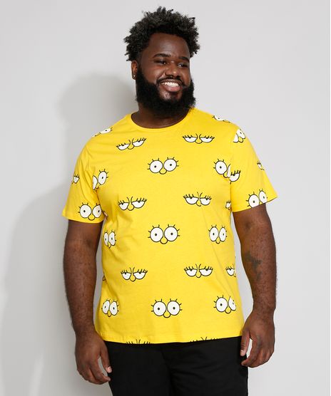 Camiseta-Masculina-Plus-Size-Estampada-Olhos-Lisa-Manga-Curta-Gola-Careca-Amarela-9976200-Amarelo_1