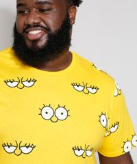 Camiseta-Masculina-Plus-Size-Estampada-Olhos-Lisa-Manga-Curta-Gola-Careca-Amarela-9976200-Amarelo_2