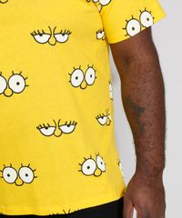 Camiseta-Masculina-Plus-Size-Estampada-Olhos-Lisa-Manga-Curta-Gola-Careca-Amarela-9976200-Amarelo_5
