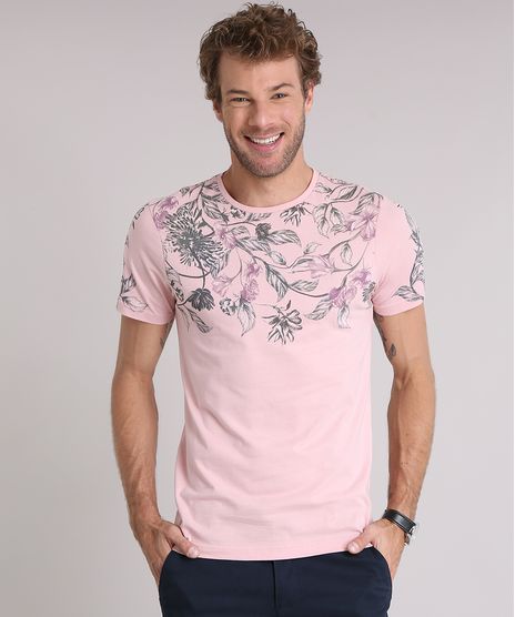 Camiseta-Masculina-Slim-Fit-com-Estampa-Floral-Manga-Curta-Gola-Careca-Rosa-9197265-Rosa_1