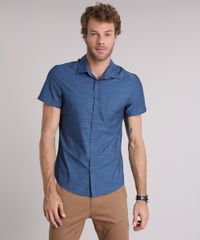 Camisa-Masculina-Slim-com-Bolso-Manga-Curta-Azul-8852709-Azul_1