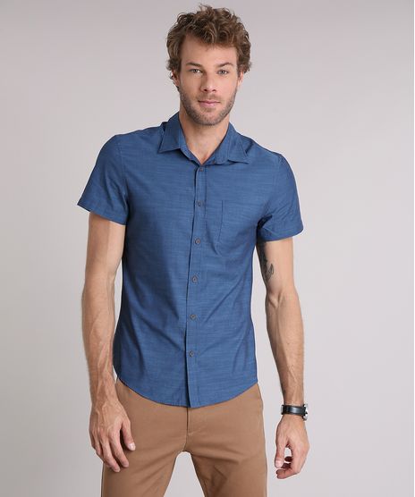 Camisa-Masculina-Slim-com-Bolso-Manga-Curta-Azul-8852709-Azul_1