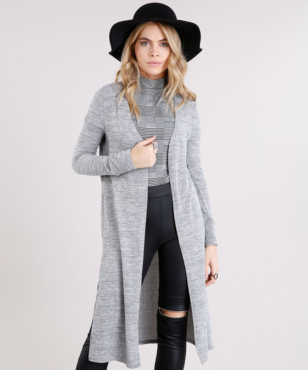 Maxi Cardigã C&A Capa-Feminina-Longa-em-Trico-Manga-Longa-Cinza-Mescla-Claro-8995439-Cinza_Mescla_Claro_1