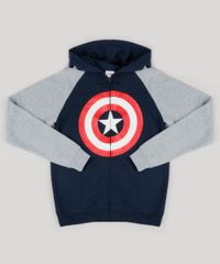 Blusao-Infantil-Capitao-America-Raglan-com-Ziper-e-Capuz-em-Moletom-de-Algodao---Sustentavel-Azul-Marinho-8470810-Azul_Marinho_1