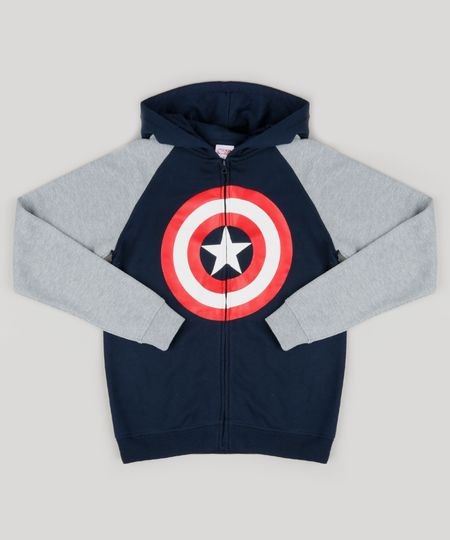 Blusao-Infantil-Capitao-America-Raglan-com-Ziper-e-Capuz-em-Moletom-de-Algodao---Sustentavel-Azul-Marinho-8470810-Azul_Marinho_1