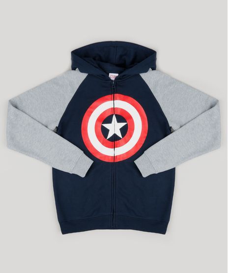 Blusao-Infantil-Capitao-America-Raglan-com-Ziper-e-Capuz-em-Moletom-de-Algodao---Sustentavel-Azul-Marinho-8470810-Azul_Marinho_1