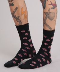 Meia-Masculina-Divertida-Donut-Cano-Alto-Preta-9167632-Preto_2