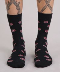 Meia-Masculina-Divertida-Donut-Cano-Alto-Preta-9167632-Preto_4