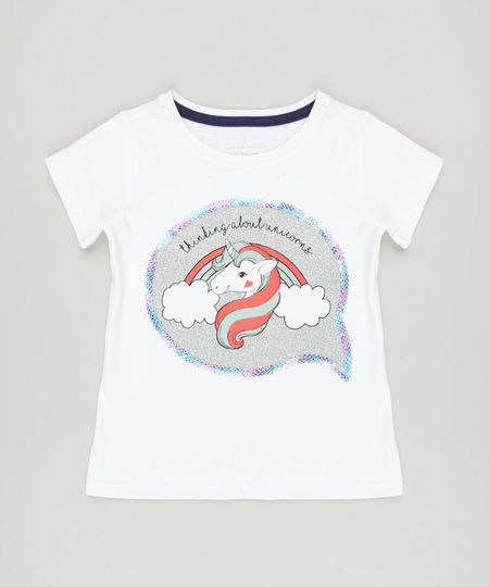 Blusa-Infantil-Unicornio-com-Glitter-Manga-Curta-Decote-Redondo-Off-White-9116086-Off_White_1
