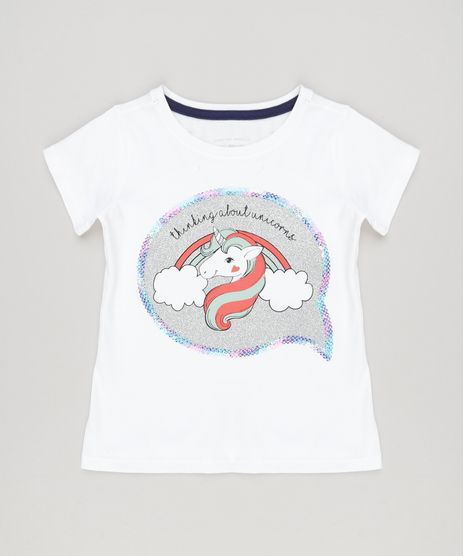 Blusa-Infantil-Unicornio-com-Glitter-Manga-Curta-Decote-Redondo-Off-White-9116086-Off_White_1