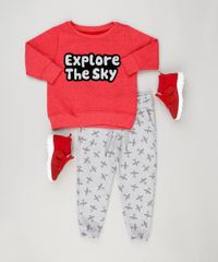 Conjunto-Infantil-de-Blusao--Explore-The-Sky--Vermelho---Calca-Estampada-de-Avioes-em-Moletom-Cinza-Mescla-9118257-Cinza_Mescla_3