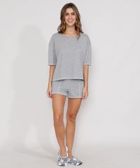 Pijama-Feminino-Manga-Curta-Amplo-Texturizado-com-Costuras-Cinza-Mescla-9978281-Cinza_Mescla_1