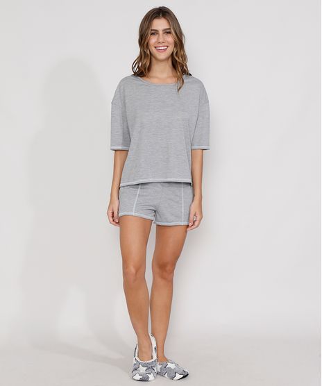 Pijama-Feminino-Manga-Curta-Amplo-Texturizado-com-Costuras-Cinza-Mescla-9978281-Cinza_Mescla_1