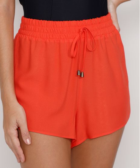 Short-Saida-de-Praia-Feminino-Maquinetado-com-Cordao-Coral-9974991-Coral_1