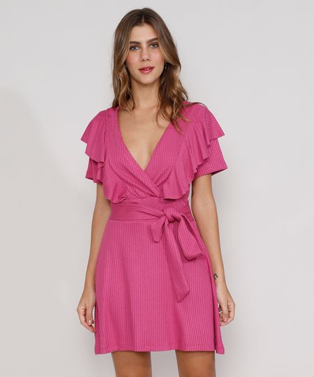 Vestido-Feminino-Curto-Canelado-com-Transpasse-e-Babado-Manga-Curta-Rosa-Escuro-9980137-Rosa_Escuro_1