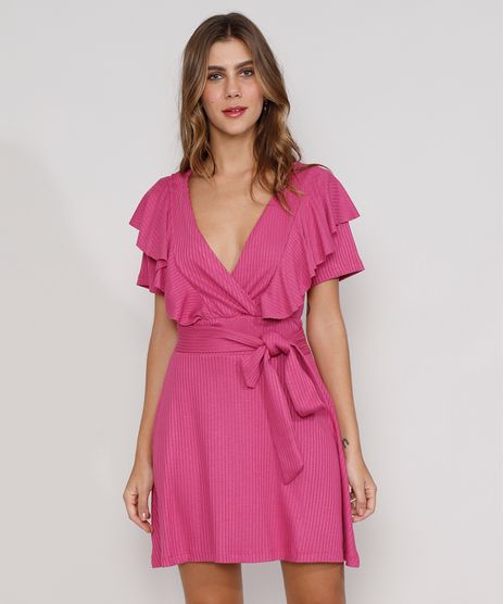 Vestido-Feminino-Curto-Canelado-com-Transpasse-e-Babado-Manga-Curta-Rosa-Escuro-9980137-Rosa_Escuro_1