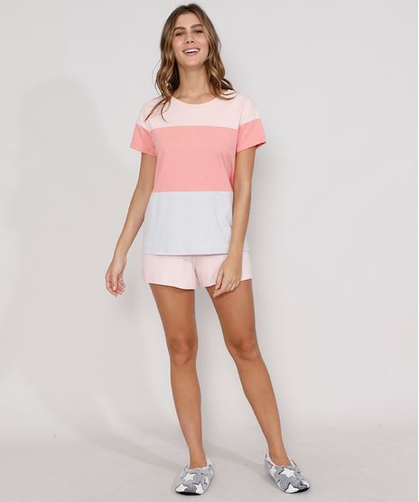 Pijama-de-Moletom-Feminino-Manga-Curta-com-Recortes-Rosa-Claro-9971450-Rosa_Claro_1