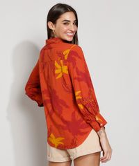 Camisa-Feminina-Manga-Longa-Estampada-de-Coqueiros-Laranja-9976625-Laranja_2