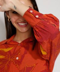 Camisa-Feminina-Manga-Longa-Estampada-de-Coqueiros-Laranja-9976625-Laranja_5