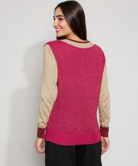 Sueter-de-Trico-Feminino-com-Lurex-Decote-V-Rosa-Escuro-9975006-Rosa_Escuro_2
