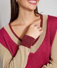 Sueter-de-Trico-Feminino-com-Lurex-Decote-V-Rosa-Escuro-9975006-Rosa_Escuro_4