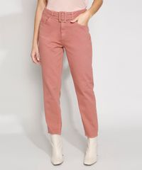 Calca-de-Sarja-Feminina-Mom-Cintura-Super-Alta-com-Cinto-Rosa-9977467-Rosa_1