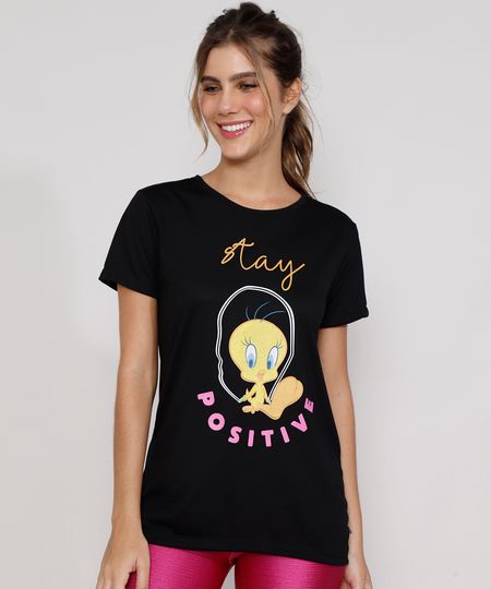 Camiseta Esportiva Feminina Piu Piu Preta
