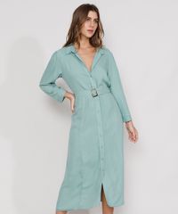 Vestido-Chemise-Feminino-Midi-com-Cinto-Manga-7-8-Verde-Claro-9982167-Verde_Claro_1