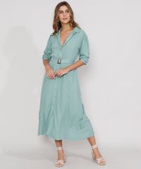 Vestido-Chemise-Feminino-Midi-com-Cinto-Manga-7-8-Verde-Claro-9982167-Verde_Claro_6
