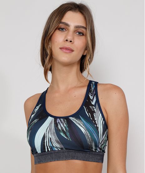 Top-Feminino-com-Bojo-Removivel-Esportivo-Ace-Estampado-de-Folhagem-Decote-Nadador-Azul-Marinho-9977160-Azul_Marinho_1