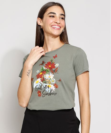 Camiseta-Feminina-Manga-Curta--Soul-Full-Of-Sunshine--Decote-Redondo-Verde-Militar-9981733-Verde_Militar_1
