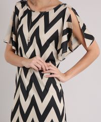Vestido-Feminino-Estampado-Chevron-Manga-Curta-com-Fenda-Decote-Redondo-Bege-9128827-Bege_4