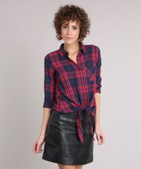 Camisa-Feminina-Xadrez-com-Amarracao-e-Bolso-Manga-Longa-Azul-Marinho-9171366-Azul_Marinho_1